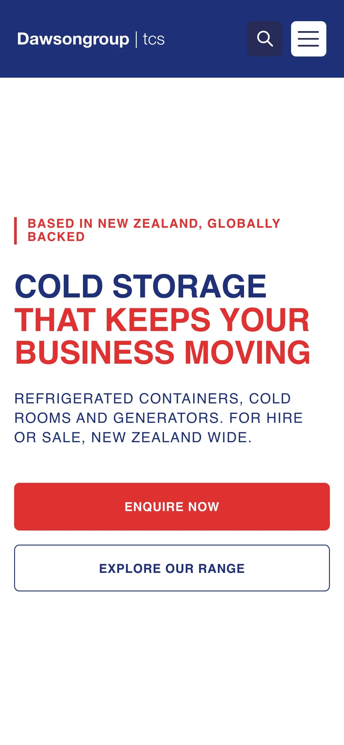 Dawsongroup TCS New Zealand homepage hero on a phone