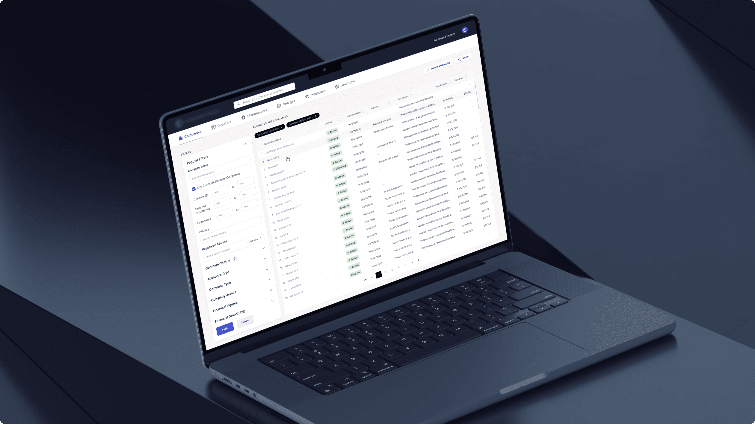 Open Company Search mobile app service example