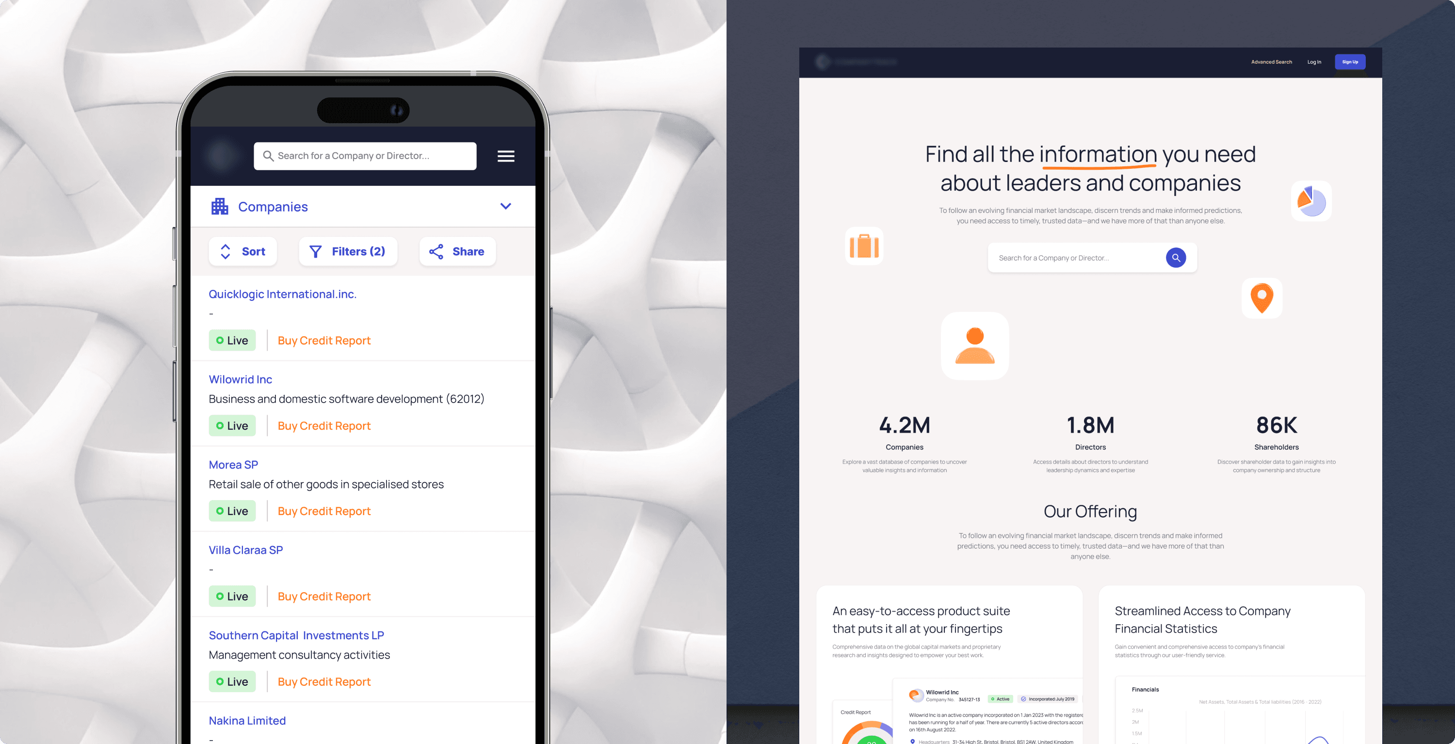 Open Company Search identity and business-style interface