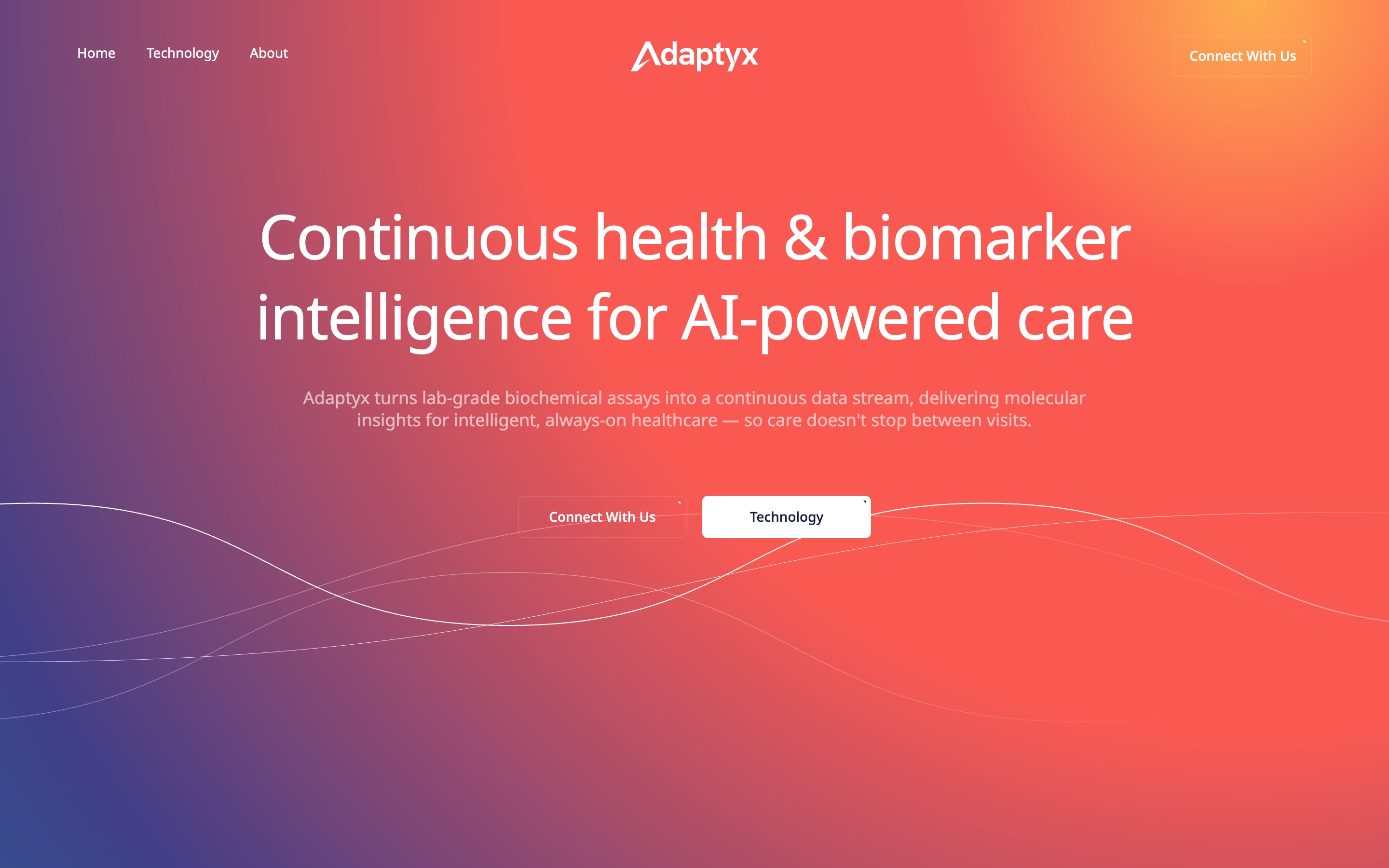 Adaptyx Biosciences home page hero — continuous health and biomarker intelligence
