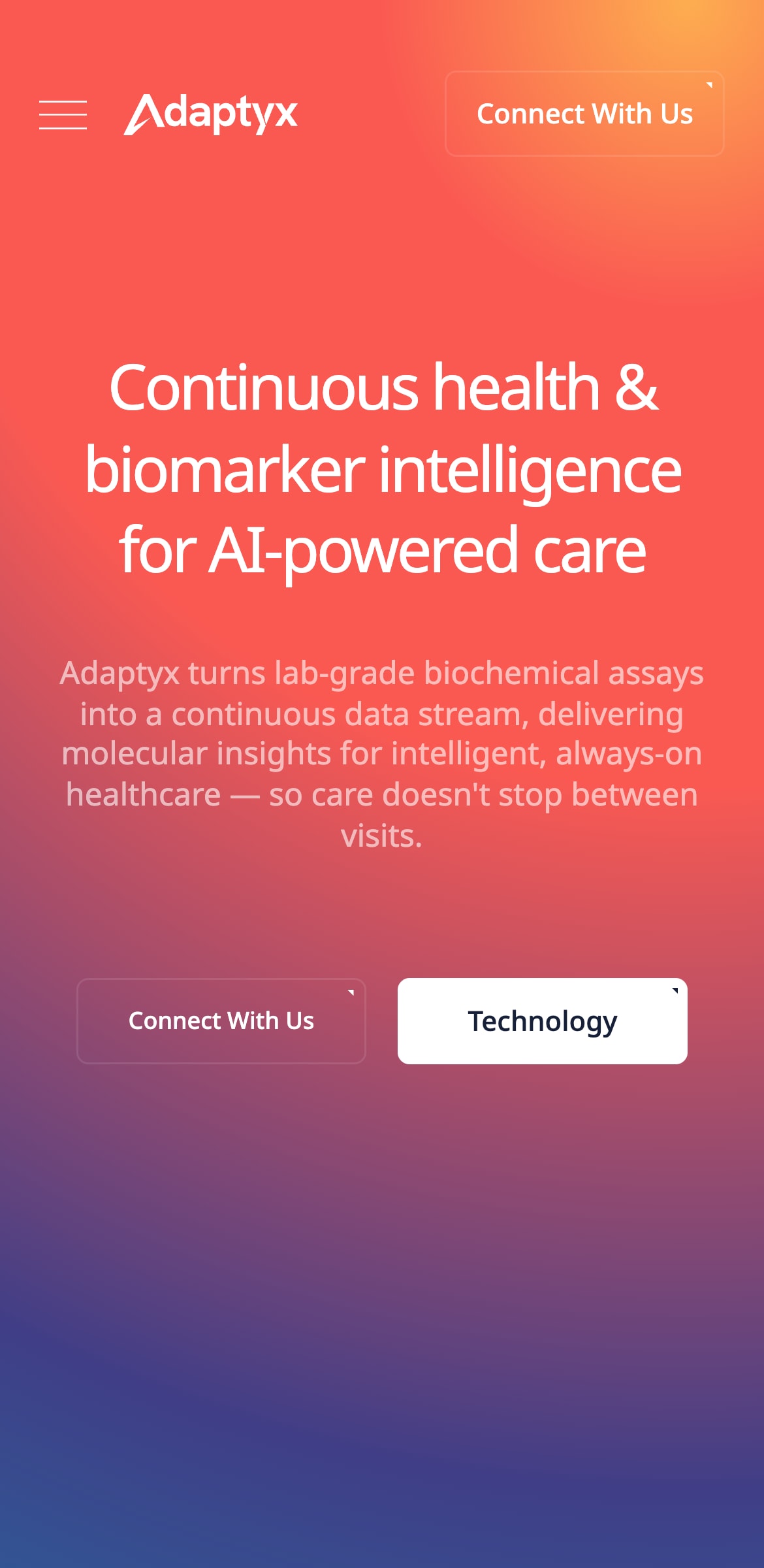 Adaptyx home page hero on a mobile screen