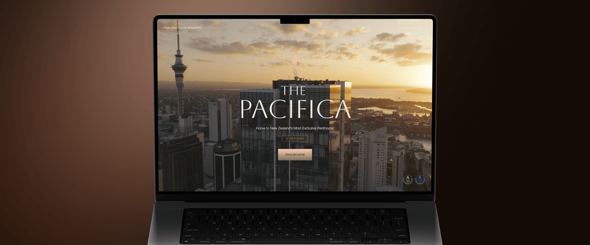 The Pacifica Penthouse luxury real estate website hero — New Zealand's tallest residence in Auckland CBD