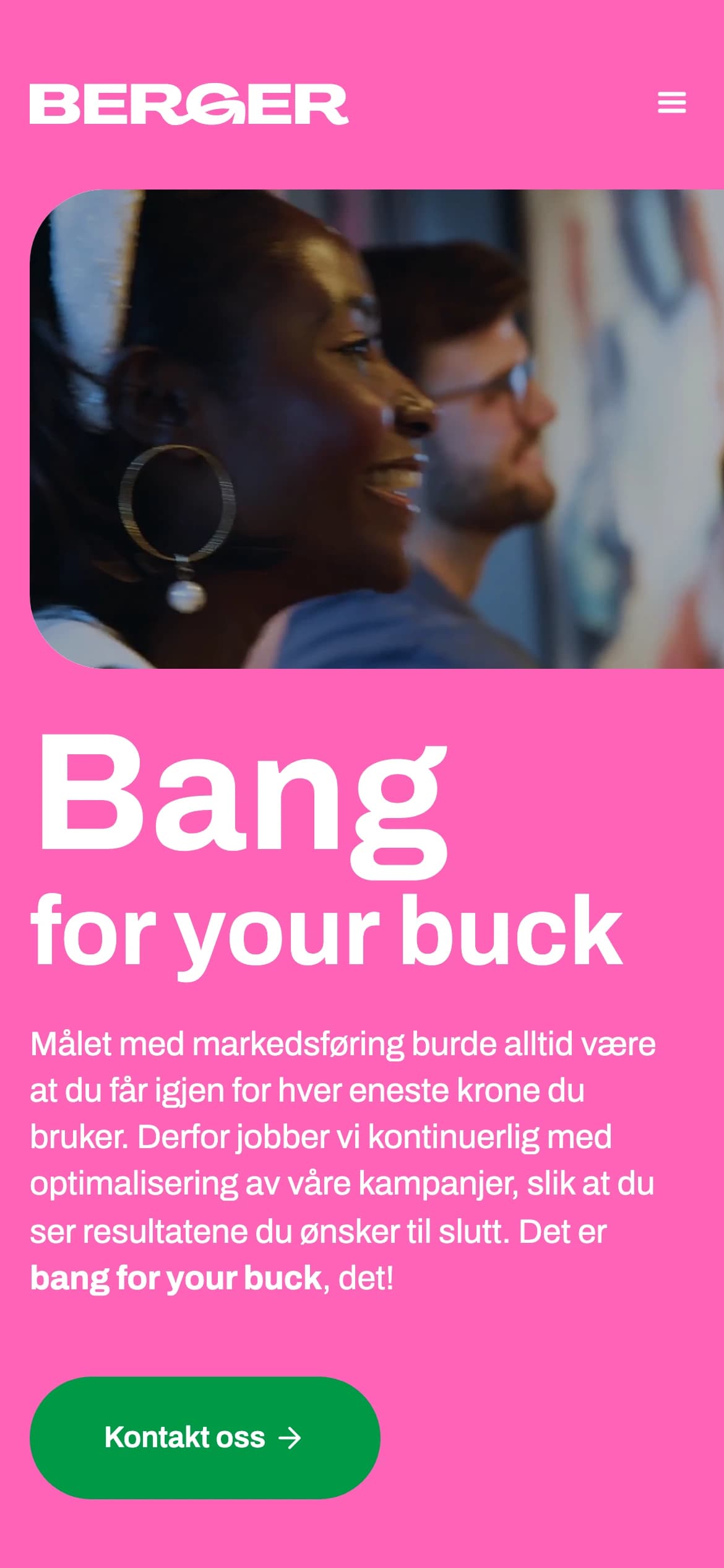 Berger Marketing home page on a phone