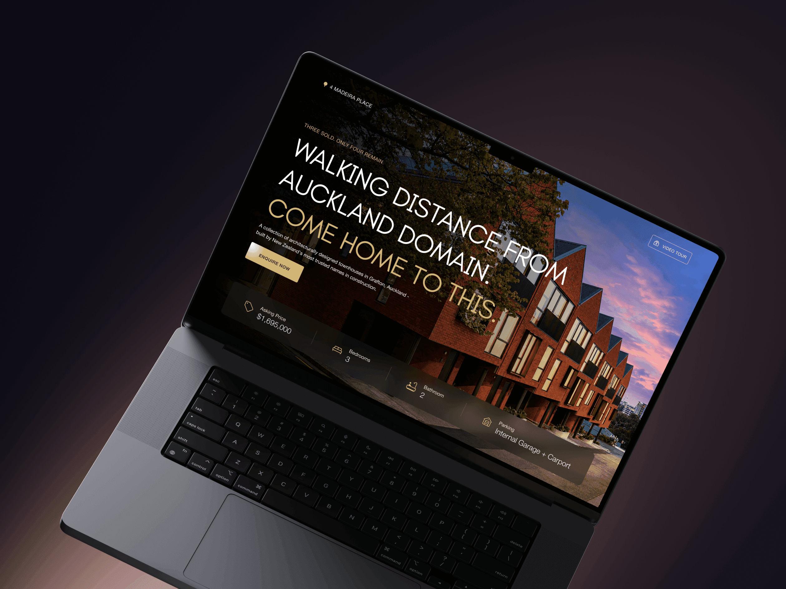 4 Madeira Place real estate website hero — architectural townhouses in Grafton, Auckland