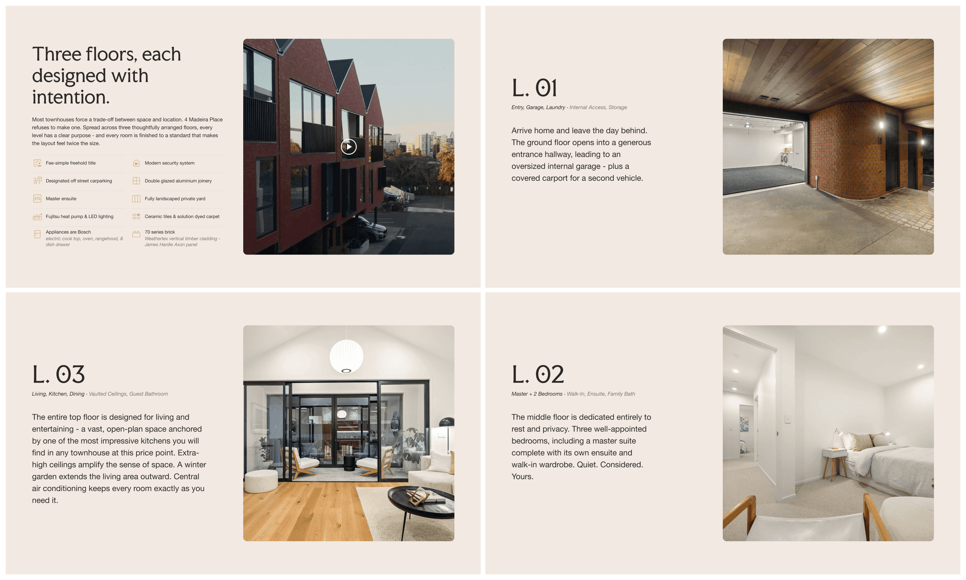 4 Madeira Place website section — townhouse layout and location detail