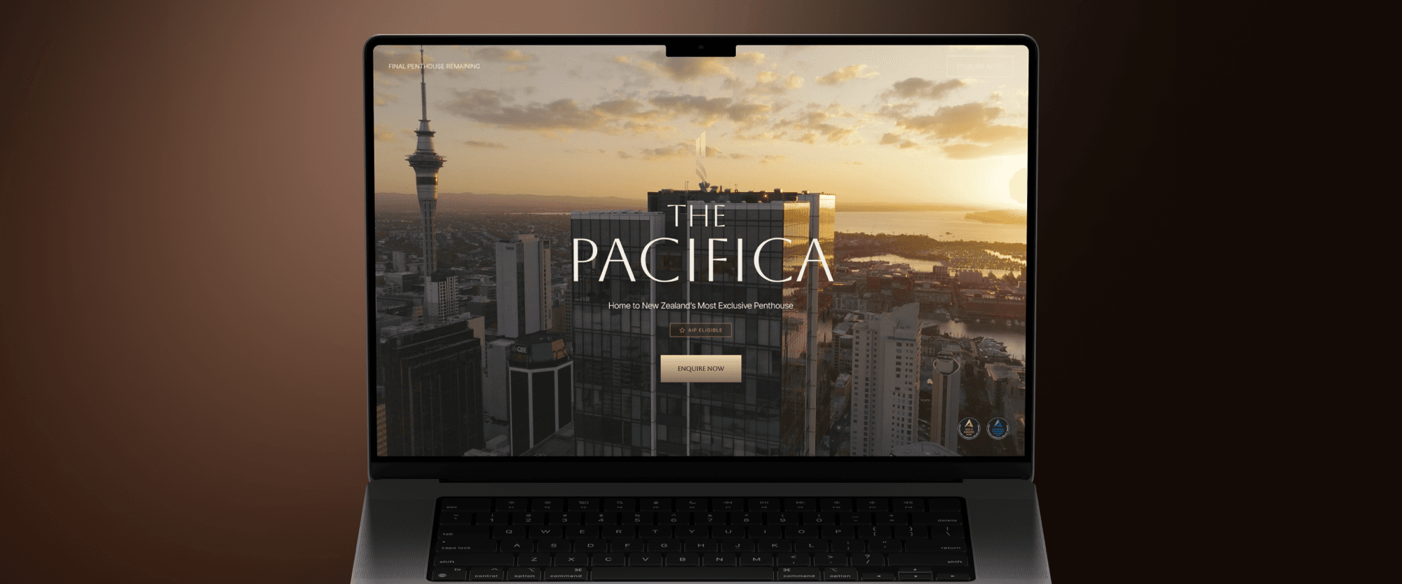 The Pacifica Penthouse luxury real estate website hero — New Zealand's tallest residence in Auckland CBD