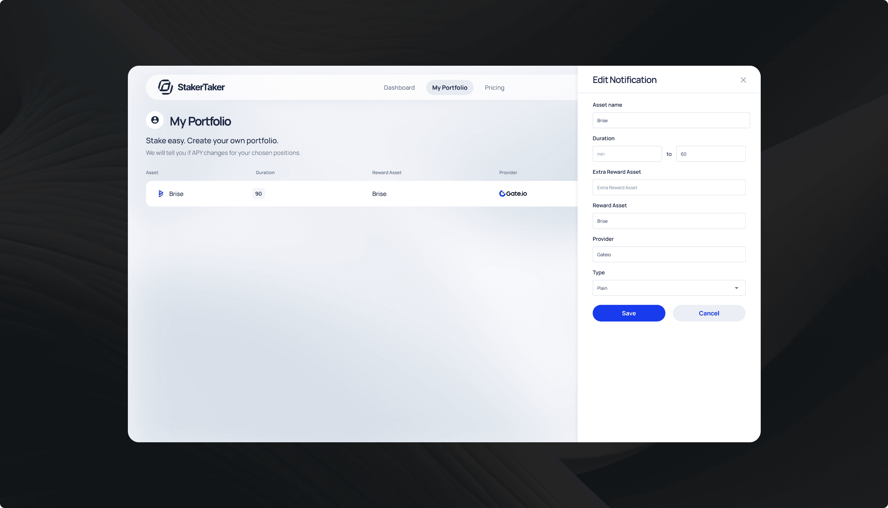 StakerTaker APY analytics and performance interface