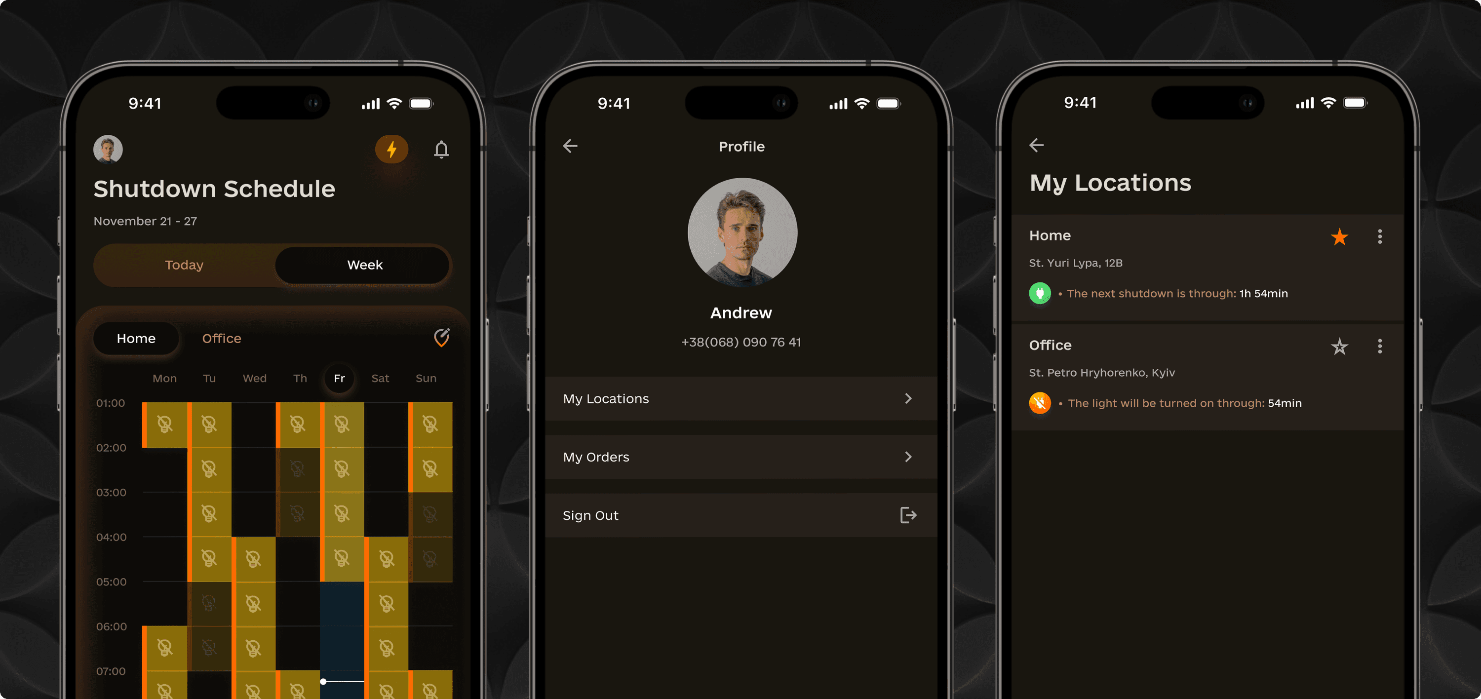 Volt mobile app electricity outage schedule screens